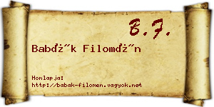 Babák Filomén névjegykártya